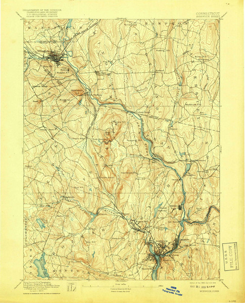 Norwich, CT 1892 (1918) USGS Old Topo Map Reprint 15x15 CT Quad 331142