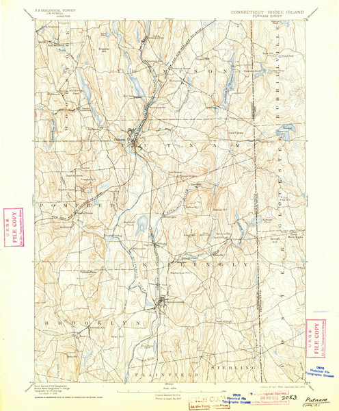Putnam, CT 1893 (1904) USGS Old Topo Map Reprint 15x15 CT Quad 331149