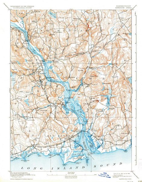 Saybrook, CT 1893 (1936) USGS Old Topo Map Reprint 15x15 CT Quad 461212