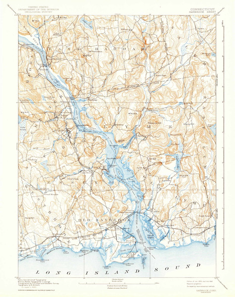 Saybrook, CT 1893 (1942) USGS Old Topo Map Reprint 15x15 CT Quad 461213