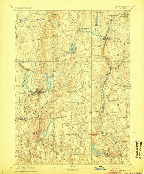 Tolland, CT 1892 (1905) USGS Old Topo Map Reprint 15x15 CT Quad 331180