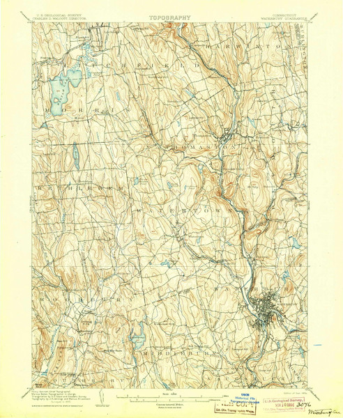 Waterbury, CT 1904 (1904) USGS Old Topo Map Reprint 15x15 CT Quad 331187
