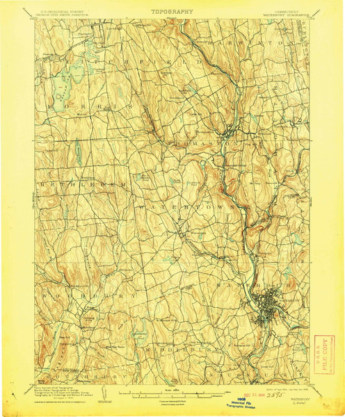 Waterbury, CT 1904 (1908) USGS Old Topo Map Reprint 15x15 CT Quad 331188