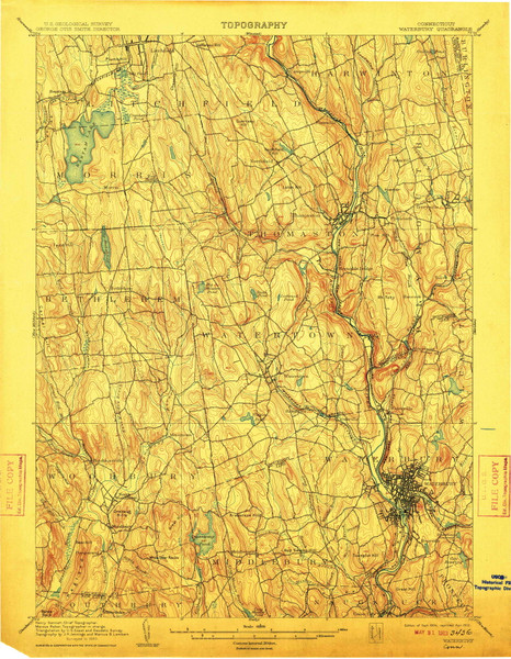 Waterbury, CT 1904 (1912) USGS Old Topo Map Reprint 15x15 CT Quad 331189