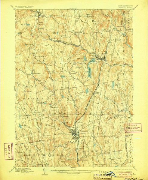 Winsted, CT 1892 (1905) USGS Old Topo Map Reprint 15x15 CT Quad 331195