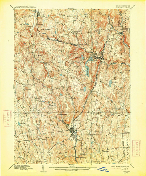 Winsted, CT 1892 (1913) USGS Old Topo Map Reprint 15x15 CT Quad 331197