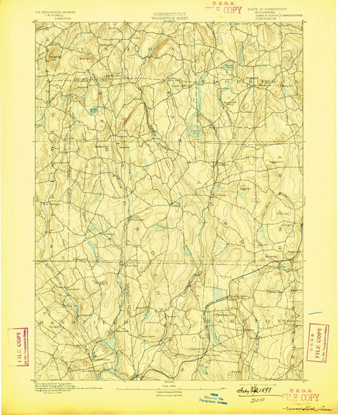 Woodstock, CT 1892 (1898) USGS Old Topo Map Reprint 15x15 CT Quad 331201