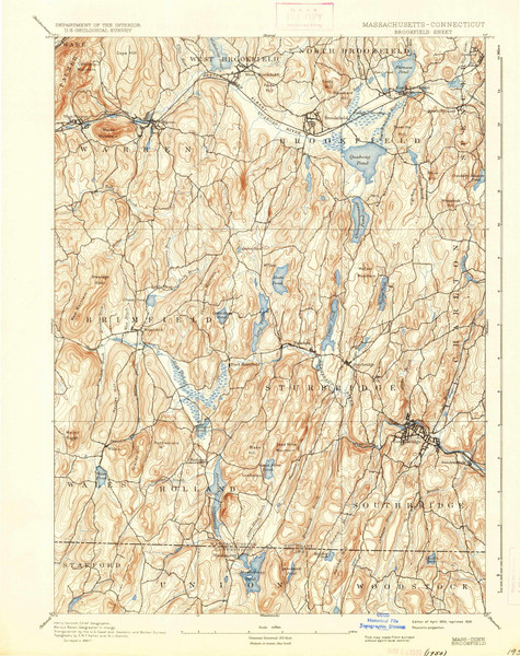 Brookfield, MA 1893 (1936) USGS Old Topo Map Reprint 15x15 MA Quad 352535