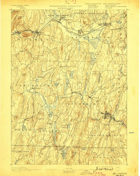 Brookfield, MA 1893 (1898) USGS Old Topo Map Reprint 15x15 MA Quad 352541