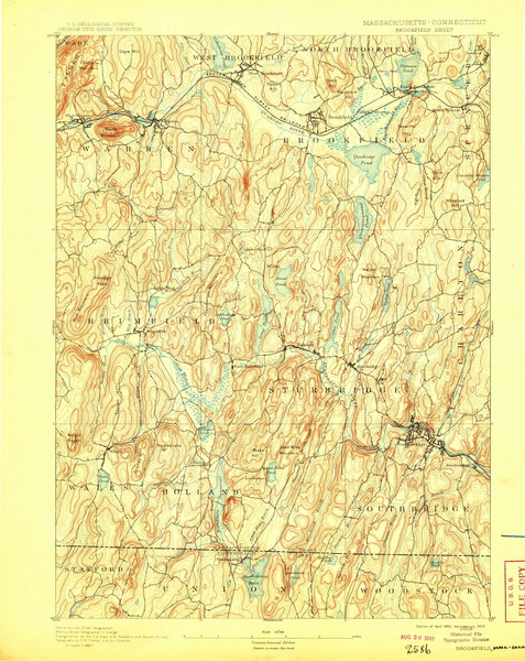 Brookfield, MA 1893 (1909) USGS Old Topo Map Reprint 15x15 MA Quad 352544