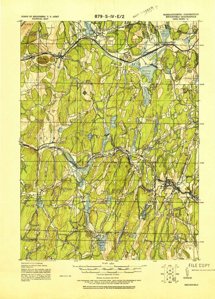 Brookfield, Massachusetts 1921 (1921) USGS Old Topo Map Reprint 15x15 CT Quad 352548