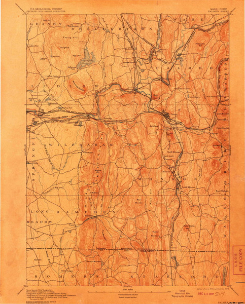 Palmer, Massachusetts 1893 (1907) USGS Old Topo Map Reprint 15x15 CT Quad 352922