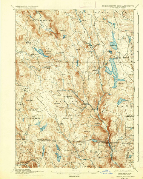 Sandisfield, Massachusetts 1897 (1937) USGS Old Topo Map Reprint 15x15 CT Quad 353013