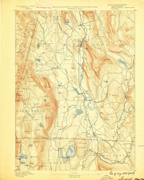 Sheffield, Massachusetts 1888 (1888) USGS Old Topo Map Reprint 15x15 CT Quad 353017