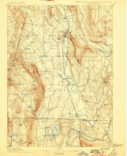 Sheffield, MA 1897 (1897) USGS Old Topo Map Reprint 15x15 MA Quad 353020