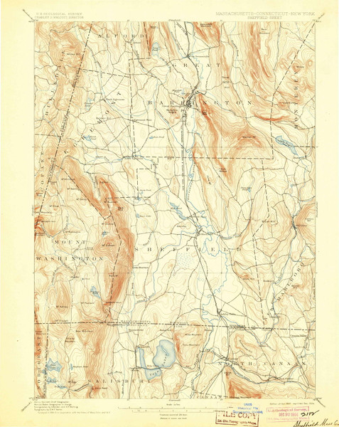 Sheffield, Massachusetts 1897 (1904) USGS Old Topo Map Reprint 15x15 CT Quad 353022