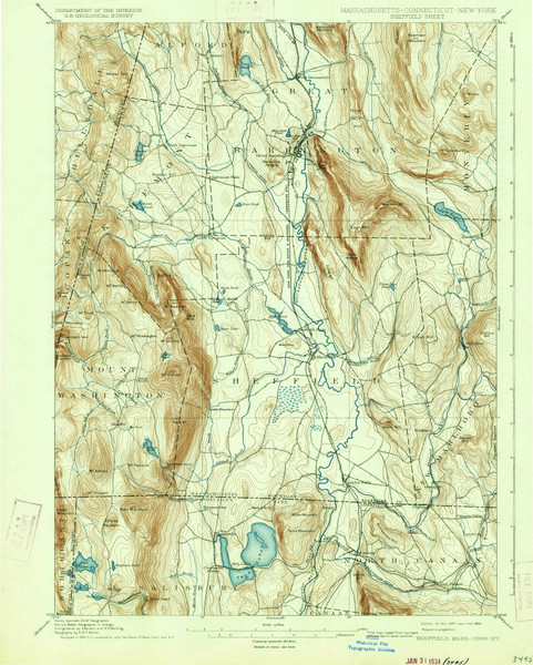 Sheffield, MA 1897 (1934) USGS Old Topo Map Reprint 15x15 MA Quad 353027