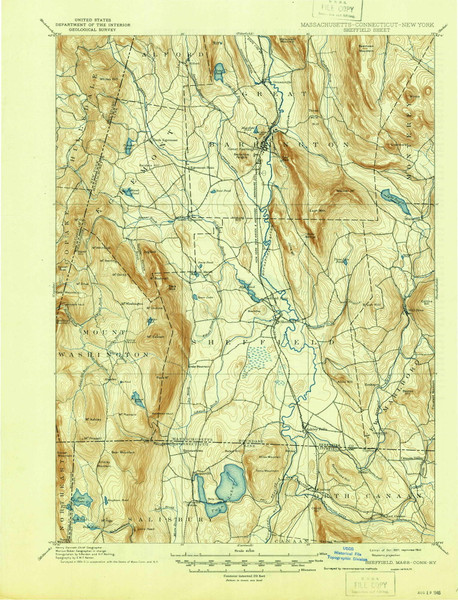 Sheffield, Massachusetts 1897 (1946) USGS Old Topo Map Reprint 15x15 CT Quad 353032