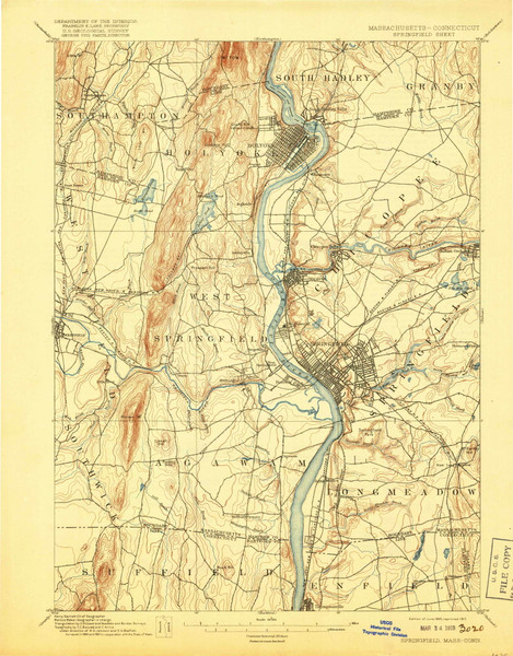 Springfield, Massachusetts 1895 (1917) USGS Old Topo Map Reprint 15x15 CT Quad 353043