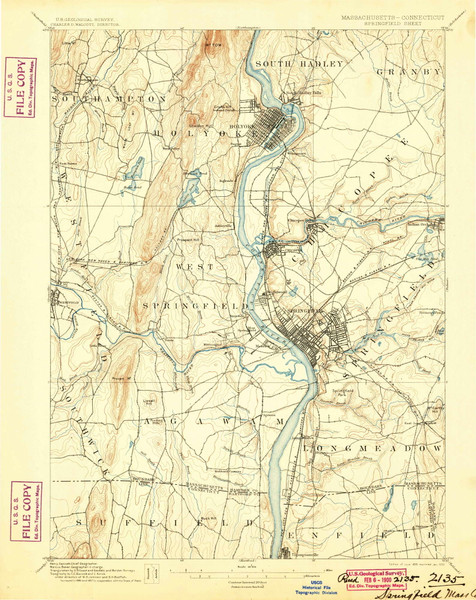 Springfield, MA 1895 (1900) USGS Old Topo Map Reprint 15x15 MA Quad 353053