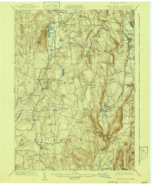 Millbrook, NY 1902 (1941) USGS Old Topo Map Reprint 15x15 NY Quad 130577