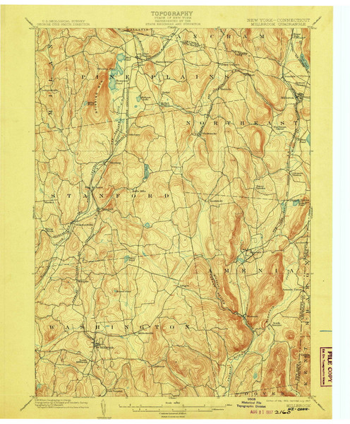 Millbrook, NY 1902 (1907) USGS Old Topo Map Reprint 15x15 NY Quad 144178