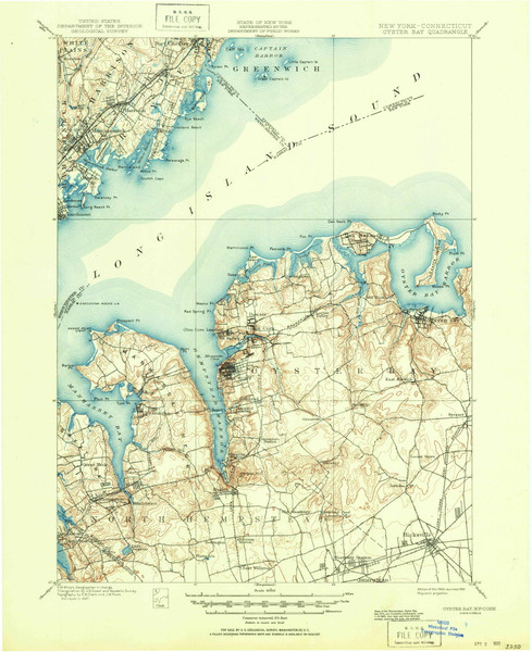 Oyster Bay, NY 1900 (1951) USGS Old Topo Map Reprint 15x15 NY Quad 136370