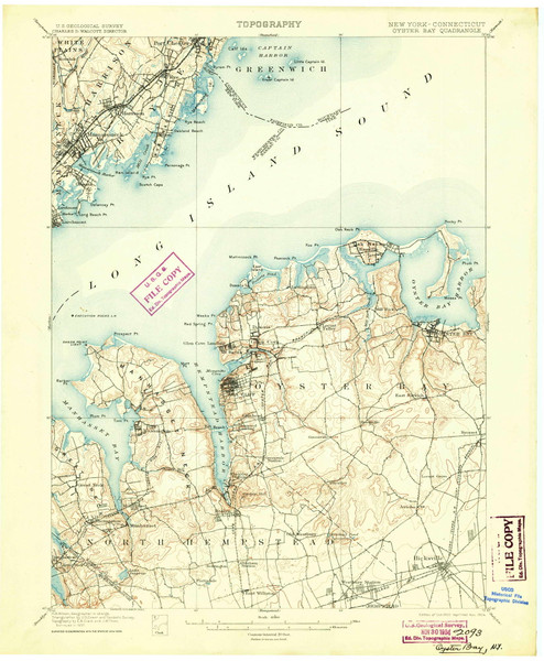 Oyster Bay, NY 1900 (1904) USGS Old Topo Map Reprint 15x15 NY Quad 148124