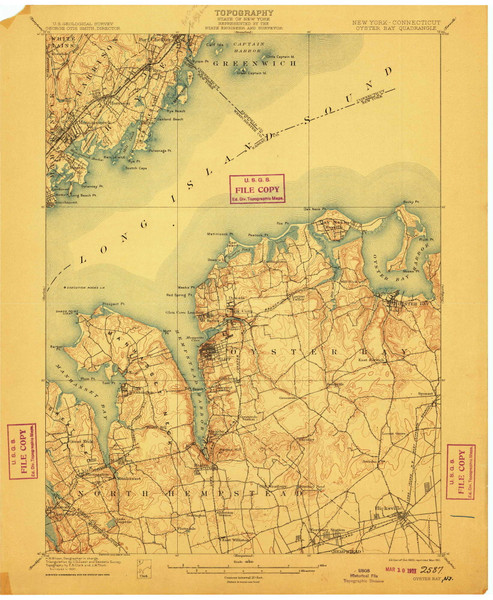 Oyster Bay, NY 1900 (1911) USGS Old Topo Map Reprint 15x15 NY Quad 148171