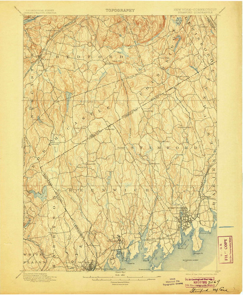 Stamford, Connecticut 1899 (1905) USGS Old Topo Map Reprint 15x15 CT Quad 144258