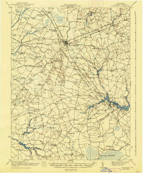 Millsboro, Delaware 1917 (1938) USGS Old Topo Map Reprint 15x15 DE Quad 255765