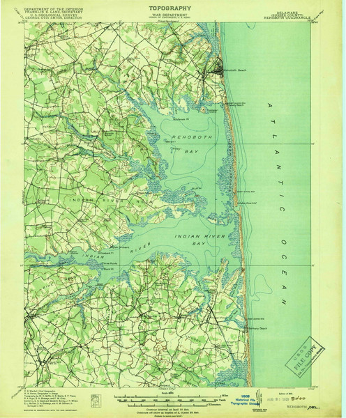 Rehoboth, Delaware 1918 (1918) USGS Old Topo Map Reprint 15x15 DE Quad 255770