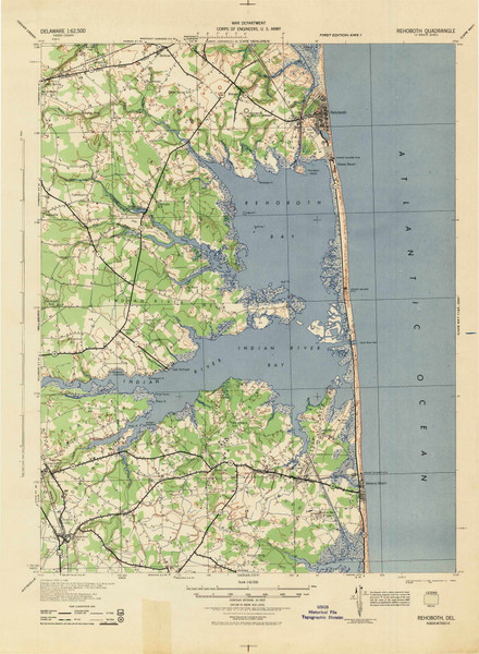 Rehoboth, Delaware 1944 (1944) USGS Old Topo Map Reprint 15x15 DE Quad 255780