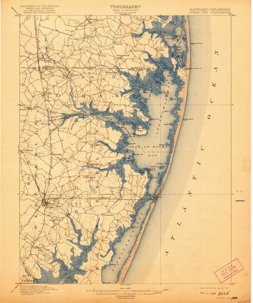 Ocean City, Maryland 1901 (1921) USGS Old Topo Map Reprint 15x15 DE Quad 257562