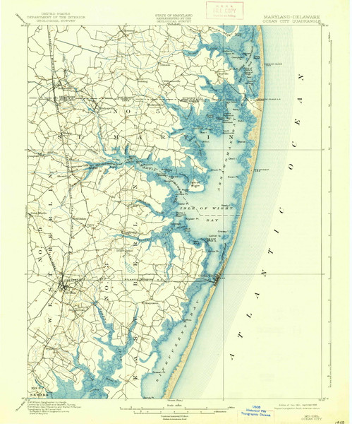 Ocean City, Maryland 1901 (1938) USGS Old Topo Map Reprint 15x15 DE Quad 257563