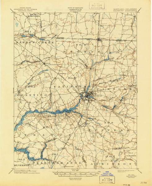 Salisbury, Maryland 1901 (1945) USGS Old Topo Map Reprint 15x15 DE Quad 257662
