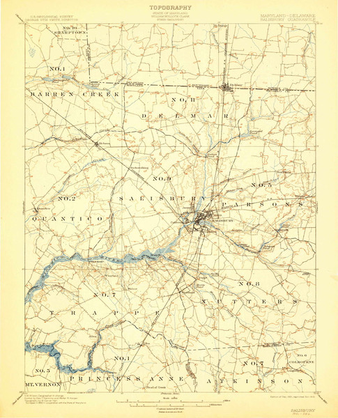Salisbury, Maryland 1901 (1912) USGS Old Topo Map Reprint 15x15 DE Quad 461482