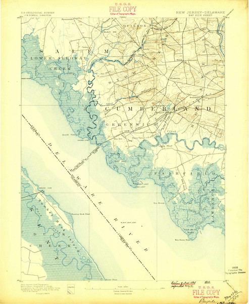 Bay Side, New Jersey 1894 (1896) USGS Old Topo Map Reprint 15x15 DE Quad 255115