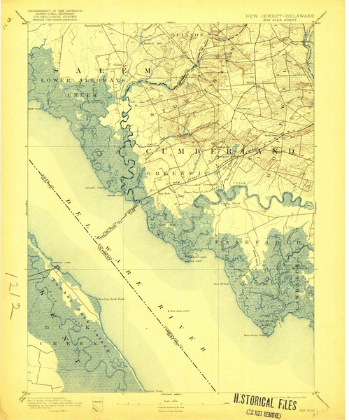 Bay Side, New Jersey 1894 (1921) USGS Old Topo Map Reprint 15x15 DE Quad 255119
