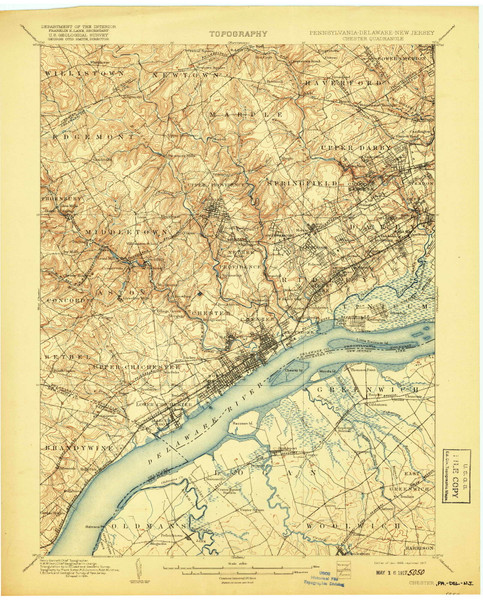 Chester, Pennsylvania 1898 (1917) USGS Old Topo Map Reprint 15x15 DE Quad 167684