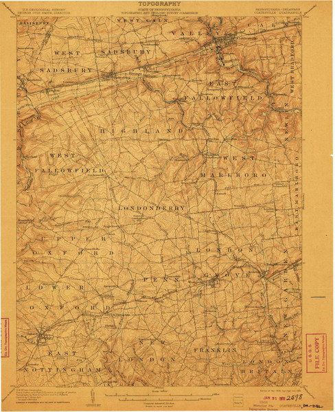 Coatesville, Pennsylvania 1906 (1910) USGS Old Topo Map Reprint 15x15 DE Quad 167697