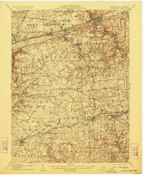 Coatesville, Pennsylvania 1906 (1923) USGS Old Topo Map Reprint 15x15 DE Quad 167699