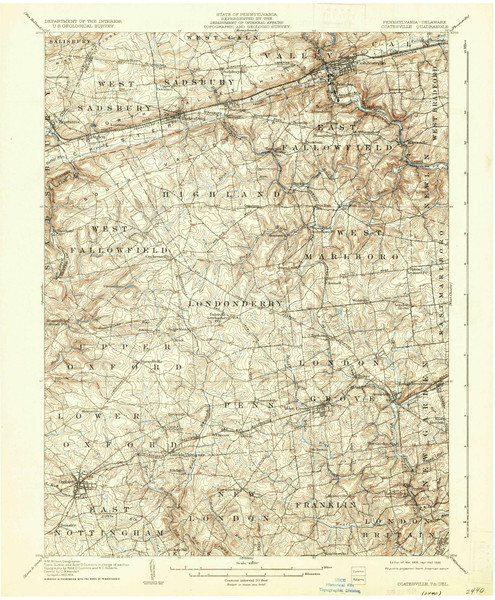 Coatesville, Pennsylvania 1906 (1936) USGS Old Topo Map Reprint 15x15 DE Quad 172329