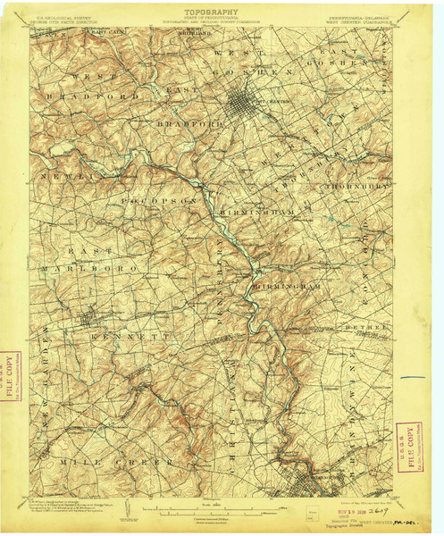 West Chester, Pennsylvania 1904 (1910) USGS Old Topo Map Reprint 15x15 DE Quad 170093