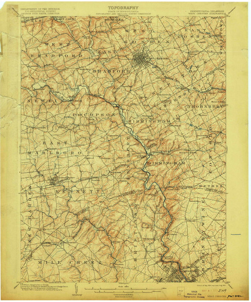 West Chester, Pennsylvania 1904 (1915) USGS Old Topo Map Reprint 15x15 DE Quad 170094