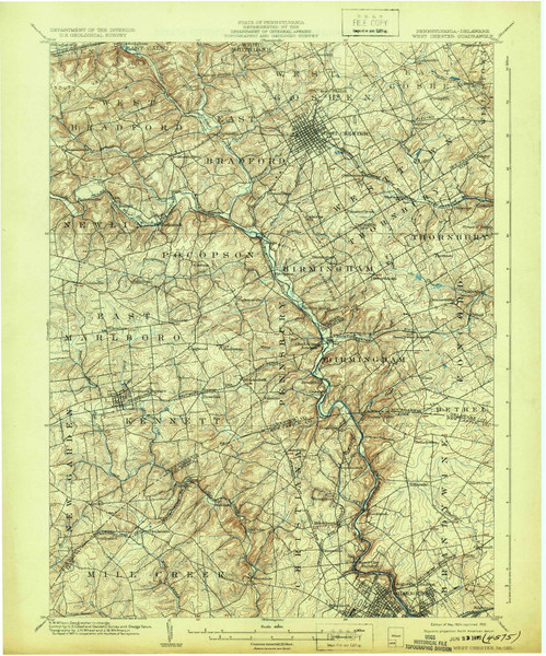 West Chester, Pennsylvania 1904 (1932) USGS Old Topo Map Reprint 15x15 DE Quad 170097