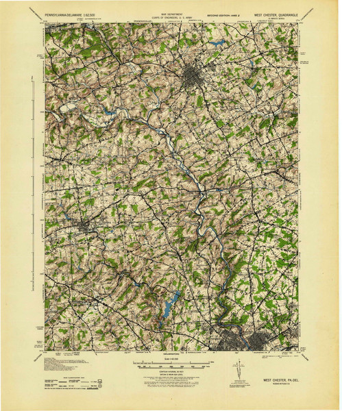 West Chester, Pennsylvania 1943 (1943) USGS Old Topo Map Reprint 15x15 DE Quad 222474