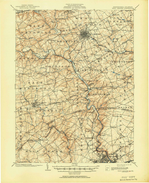 West Chester, Pennsylvania 1904 (1951) USGS Old Topo Map Reprint 15x15 DE Quad 222477