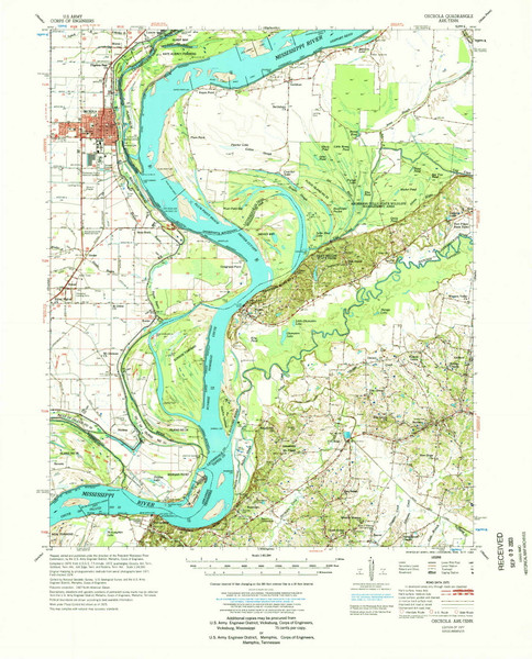 Osceola, Arkansas 1977 (1977) USGS Old Topo Map Reprint 15x15 TN Quad 260227
