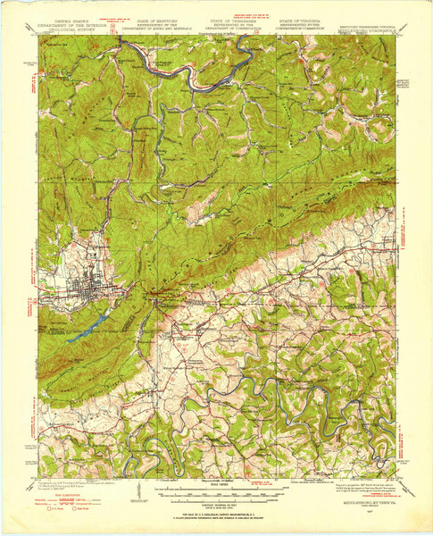 Middlesboro, Kentucky 1927 (1955) USGS Old Topo Map Reprint 15x15 TN Quad 803779 Middlesboro, Kentucky 1927 (1955) USGS Old Topo Map Reprint 15x15 TN Quad 803779